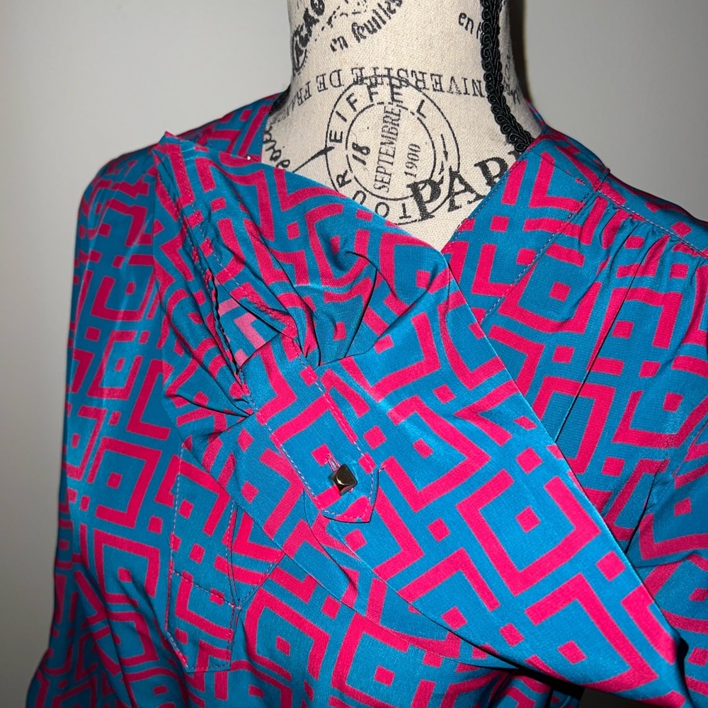Britt Ryan 100% Silk Geometric Belt Wrap Dress/3/4 Sleeve/NWT/Size XS - Picture 5 of 12